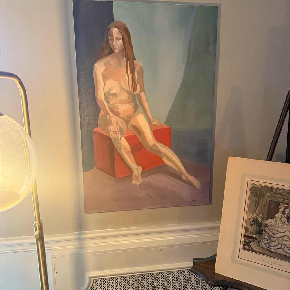 Original Nude Art Canvas with Red and Blue Tones - Picture 5 of 8